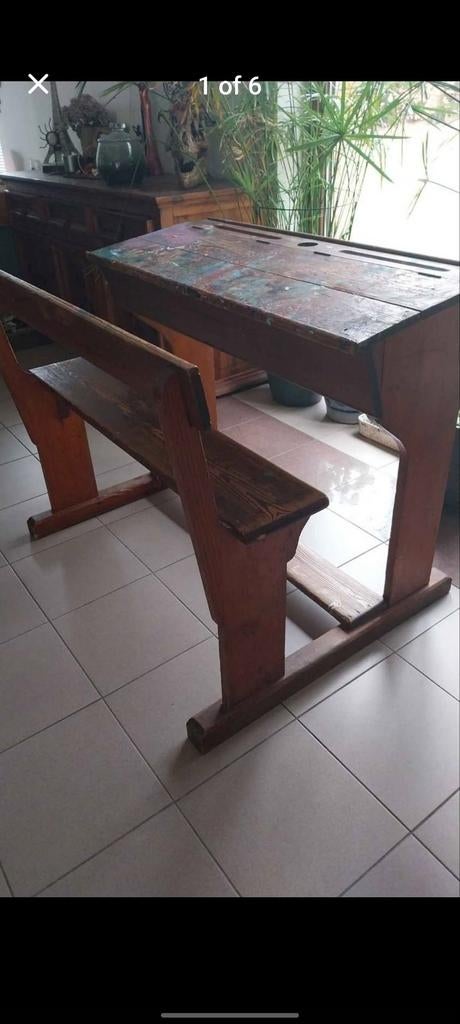 Ancien banc bois ecolier