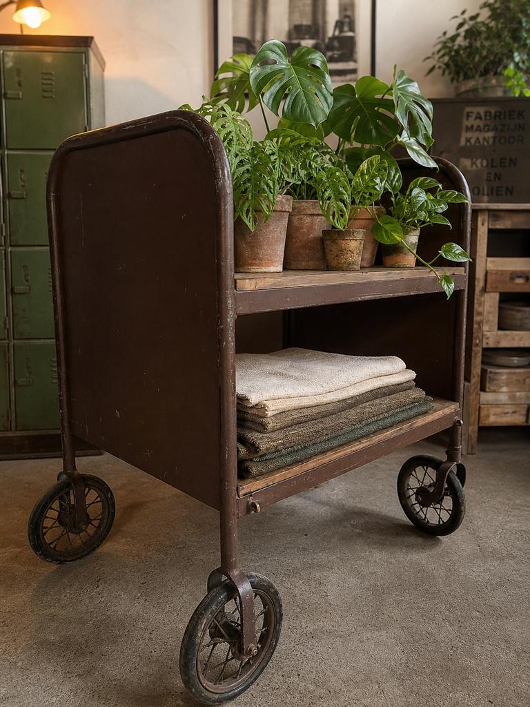 Authentieke industriële vintage textielkar, Antiek en Kunst, Ophalen