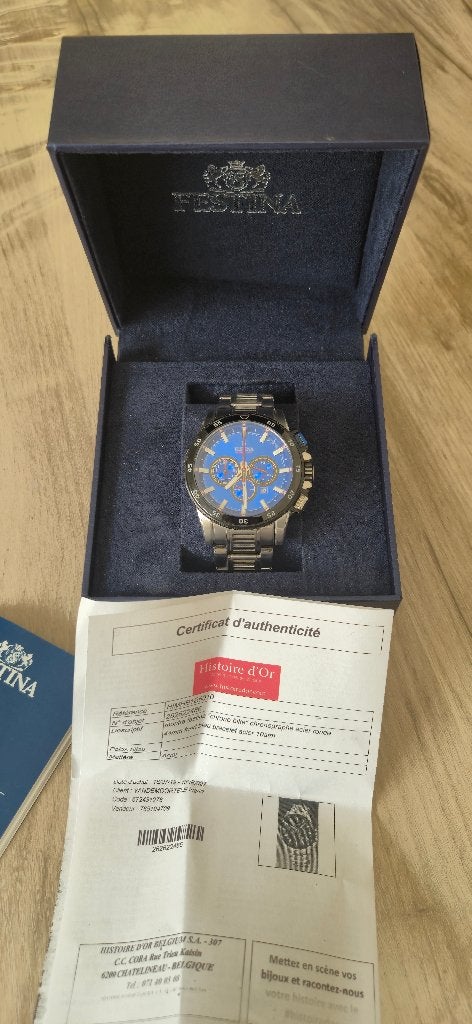 Montre Homme Festina Chrono Bike Bleue (Boîte + Certificat), Montre-bracelet, Autres marques, Enlèvement, Acier