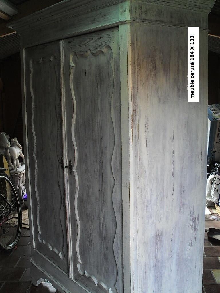 Très belle armoire ancienne, cérusé blanc., Enlèvement, Utilisé