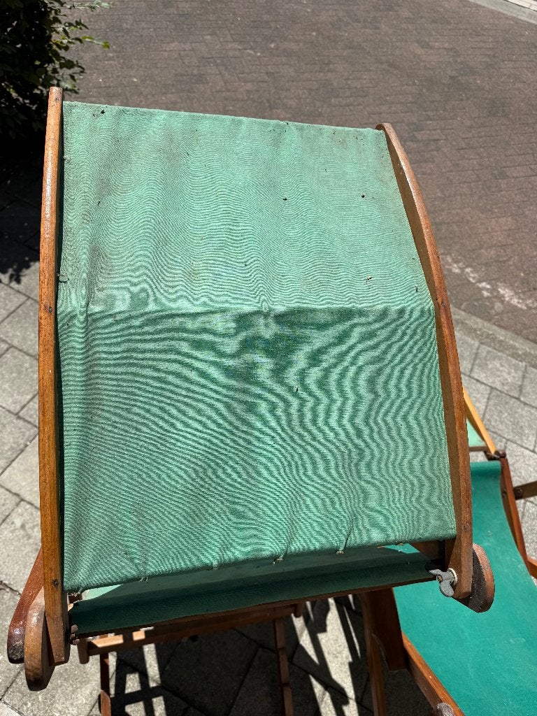 2 oude strandstoel met zonneklep en voeteneinde, Antiek en Kunst, Ophalen