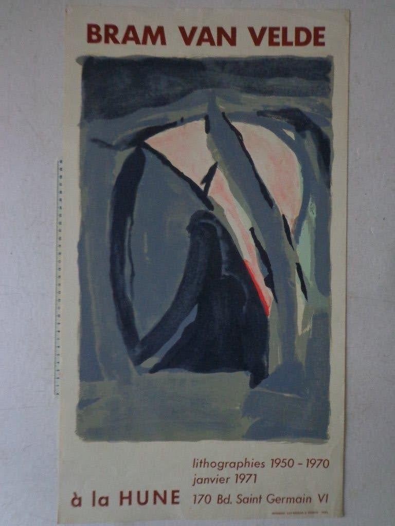 affiche met originele litho van Bram Van Velde uit 1971, Antiek en Kunst, Abstract, Origineel, Ophalen of Verzenden, Lithografie