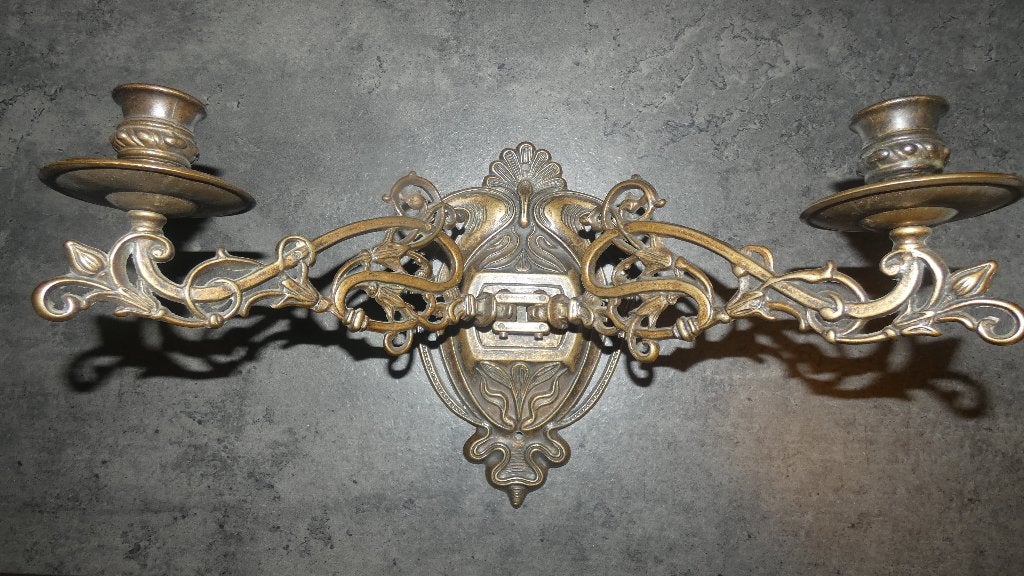 Antieke bronzen wandkandelaar, Art Nouveau stijl [2064], Ophalen of Verzenden