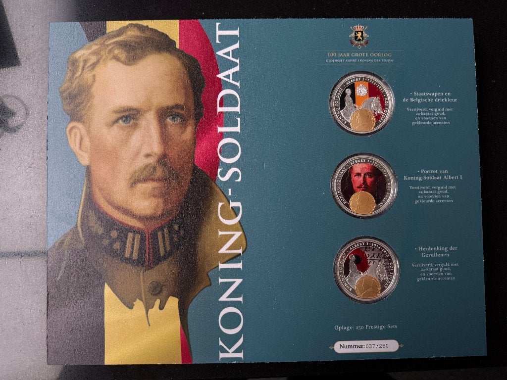 Prestigeset Koning-Soldaat Albert I - 3 Munten PROOF, Postzegels en Munten, Ophalen of Verzenden, Goud, Goud