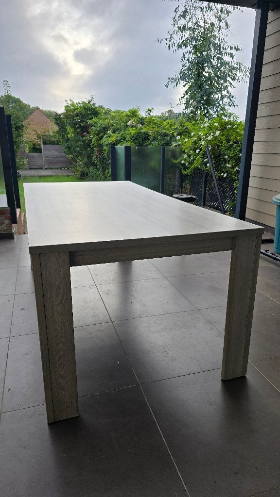 Grote eettafel 197 x 95 cm – grijze houtlook, Ophalen, Gebruikt, 50 tot 100 cm, Vijf personen of meer