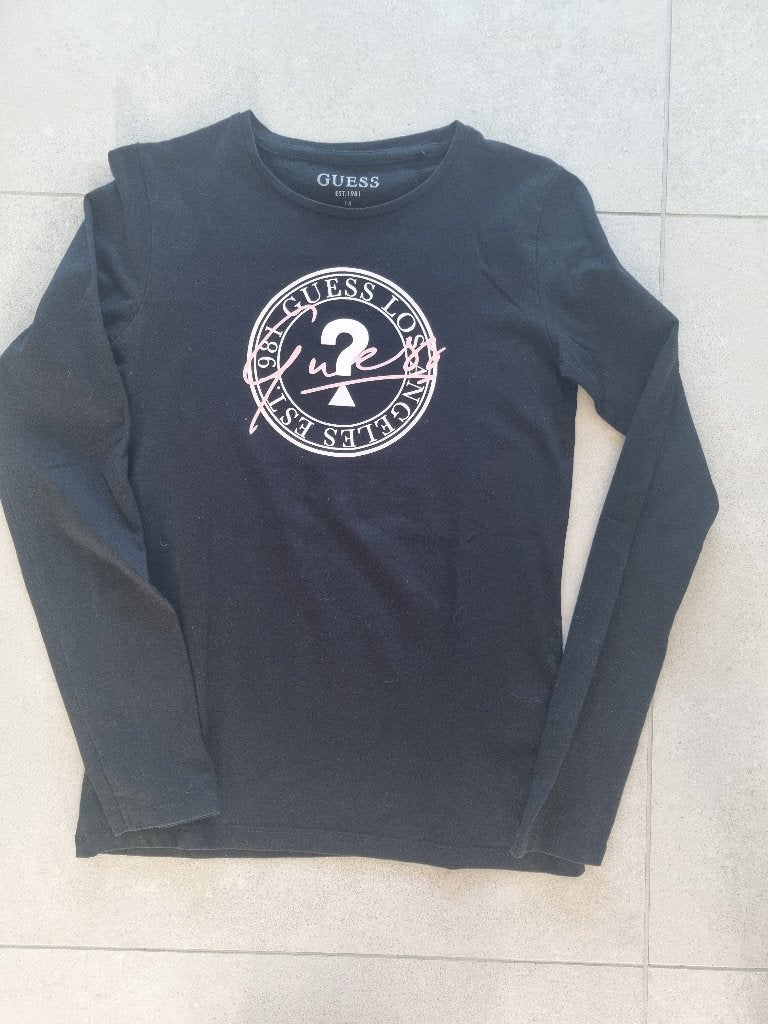 Zwarte longsleeve - Guess - maat 164, Gebruikt, Meisje, Ophalen of Verzenden, Shirt of Longsleeve