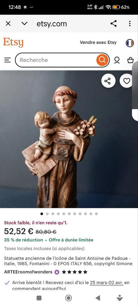 Klein houten beeldje gesigneerd en gedateerd Antoine de Pado