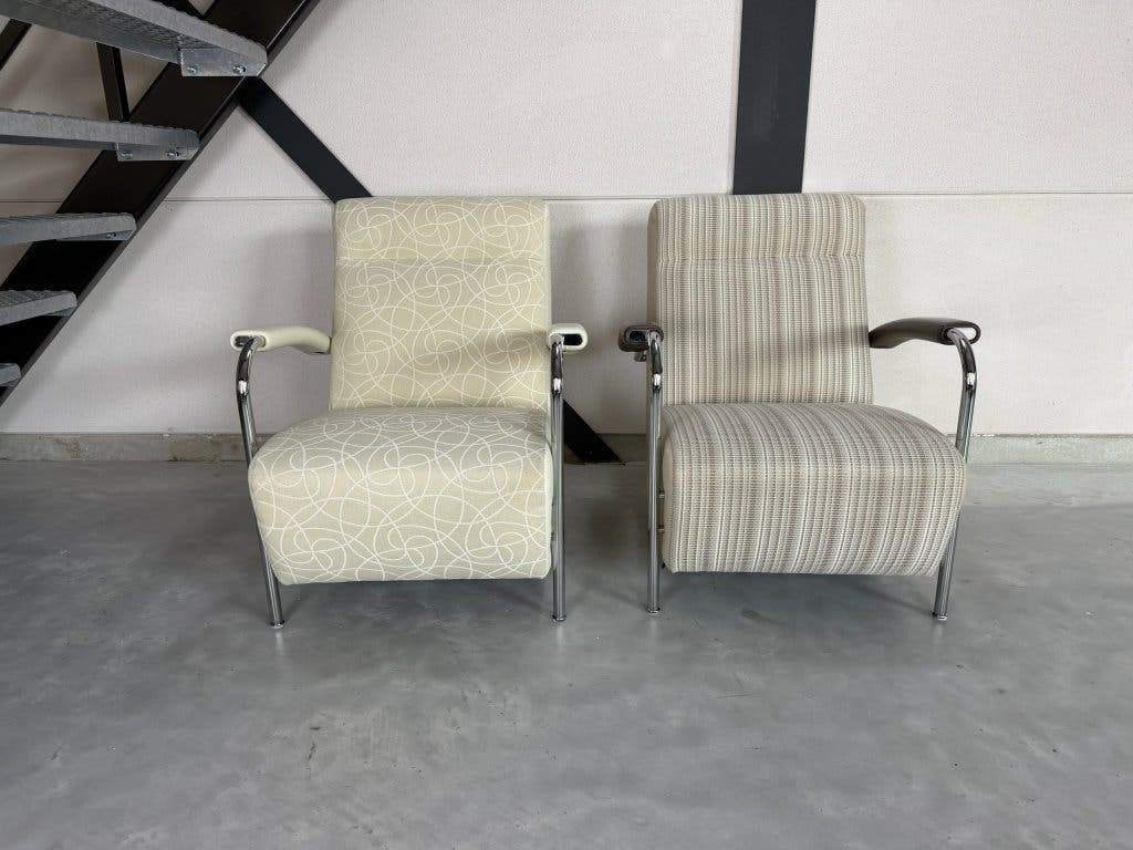 Fauteuils Leolux Scylla avec repose-pieds – tissu et cuir, Maison & Meubles, Comme neuf, Enlèvement, Gelderland Harvink Pode Jori Montis