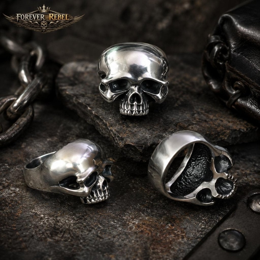 Deathmask - 925 Zilver - Alle maten, Bijoux, Sacs & Beauté, Bagues, Neuf, Femme ou Homme, Argent, Argent, Envoi