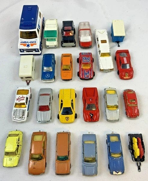 Majorette 23 voertuigen auto's aanhangers vintage jaren 80, Overige merken, 1:50 of kleiner, Auto, Verzenden