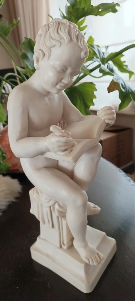 Statue vintage Putti Angel, Antiquités & Art, Enlèvement ou Envoi, Statue, Blanc