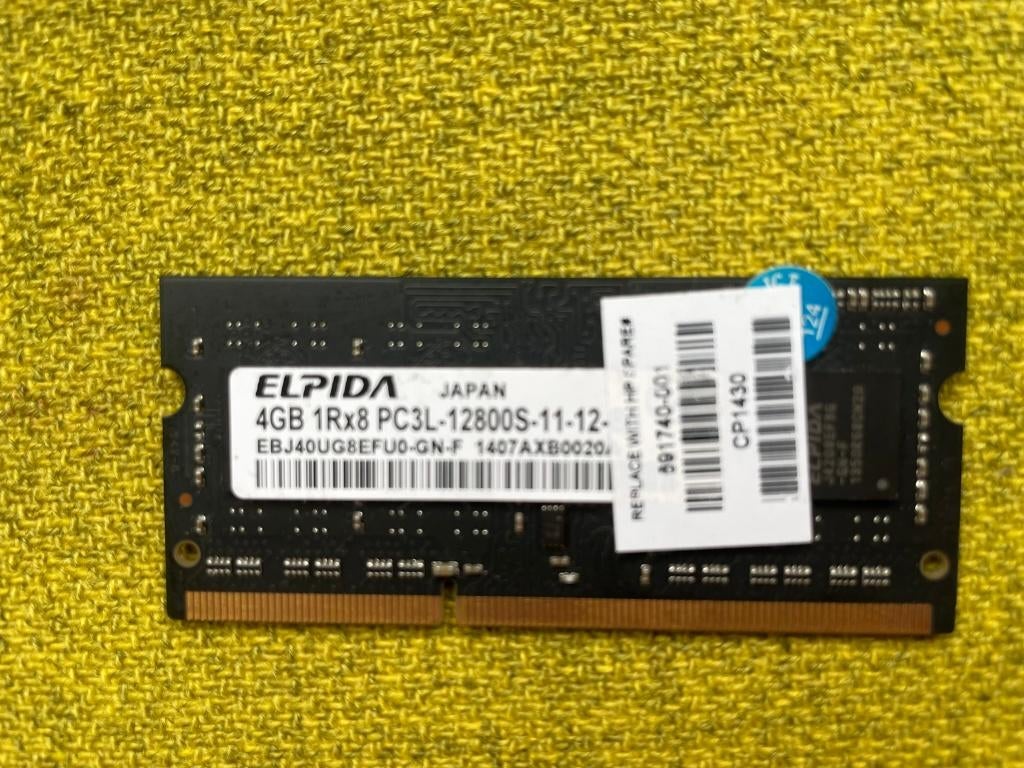 RAM geheugen - 4GB 1Rx8 PC3L-12800S-11-12-B4 Elpida, Computers en Software, RAM geheugen, Verzenden, Refurbished, DDR3, Laptop
