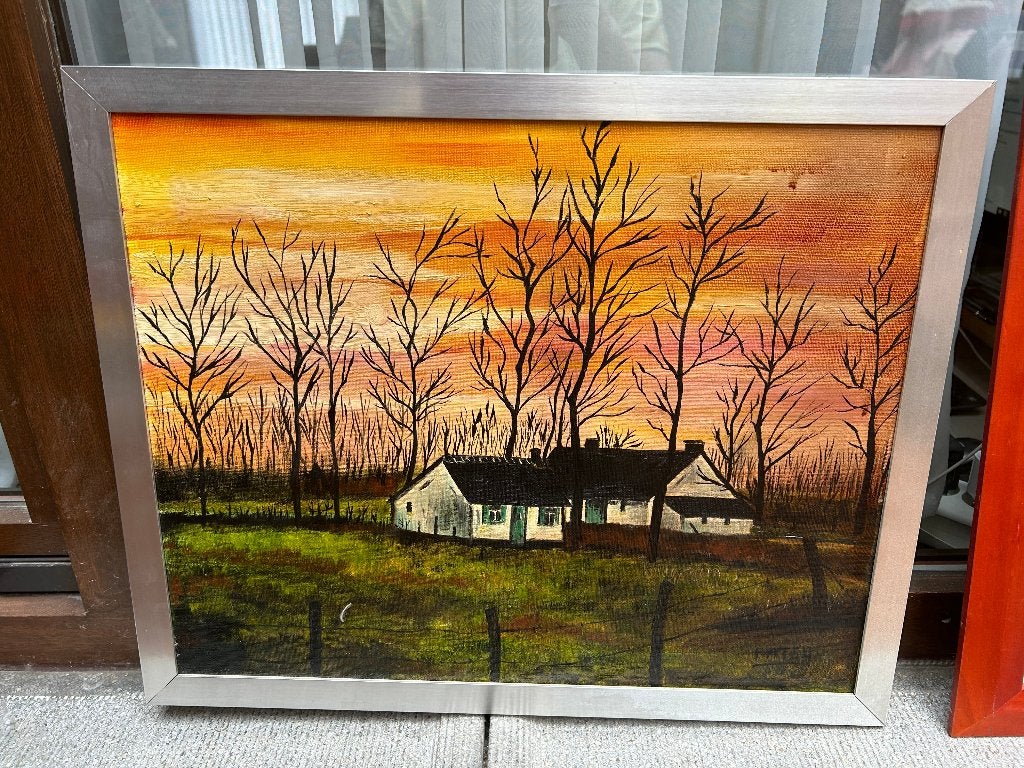 Schilderij op doek H44cm B 54cm, Antiek en Kunst, Kunst | Schilderijen | Klassiek, Ophalen, Ingelijst, Landschap, Doek
