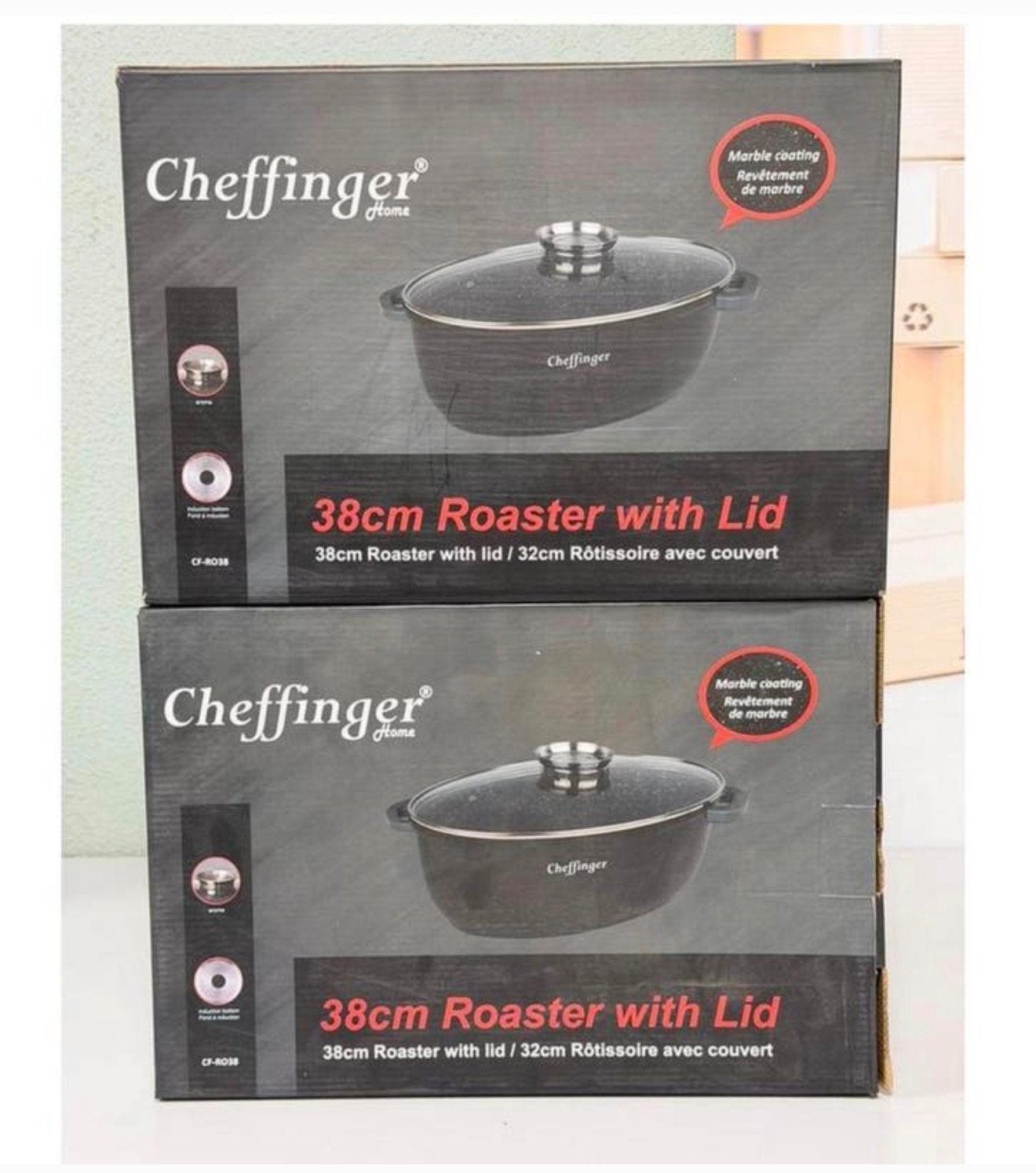 Poêle à frire Cheffinger CF-RO38 38 cm + couvercle induction, Neuf, Enlèvement ou Envoi, Aluminium, Poêle à frire ou Sauteuse