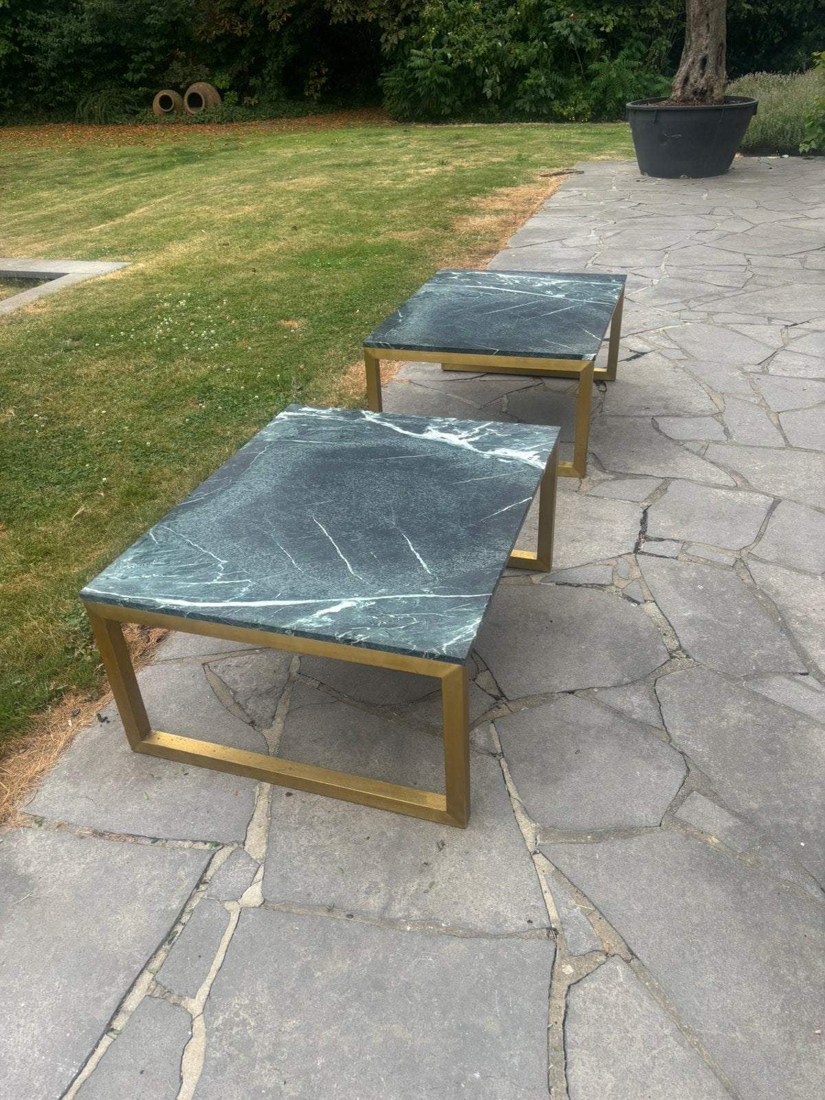 Salontafels 2 . 80x100cm. Messing en marmer blad alpi verdi, Ophalen, Nieuw