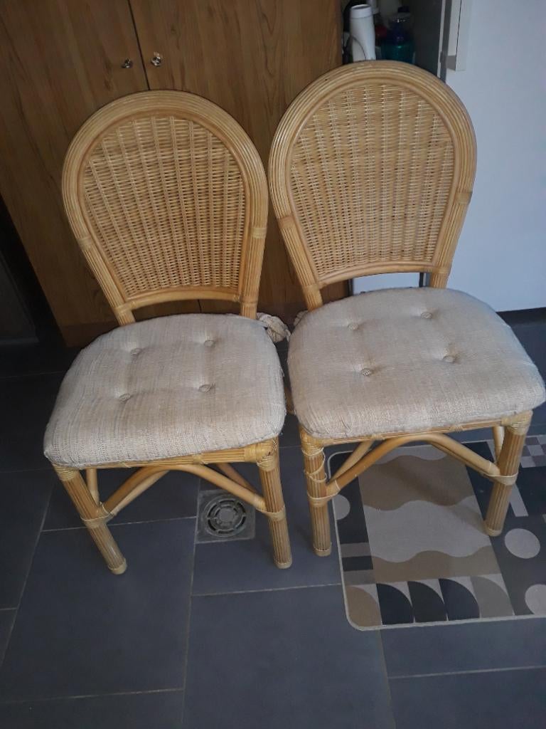 4 chaises en rotin vintage, Maison & Meubles, Chaises, Enlèvement, Osier ou Rotin