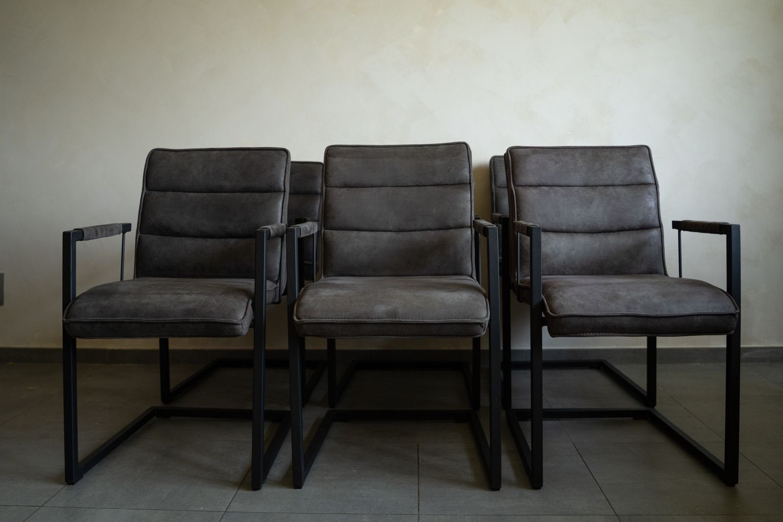 Set van 6 antraciete eetkamerstoelen, Ophalen, Gebruikt, Grijs, Vijf, Zes of meer stoelen