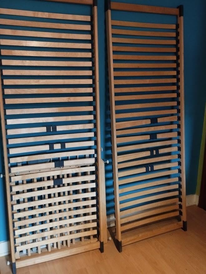 Lot de 2 Sommiers lattes bois 70 cm, Ophalen, Bedbodem, 200 cm, Eenpersoons