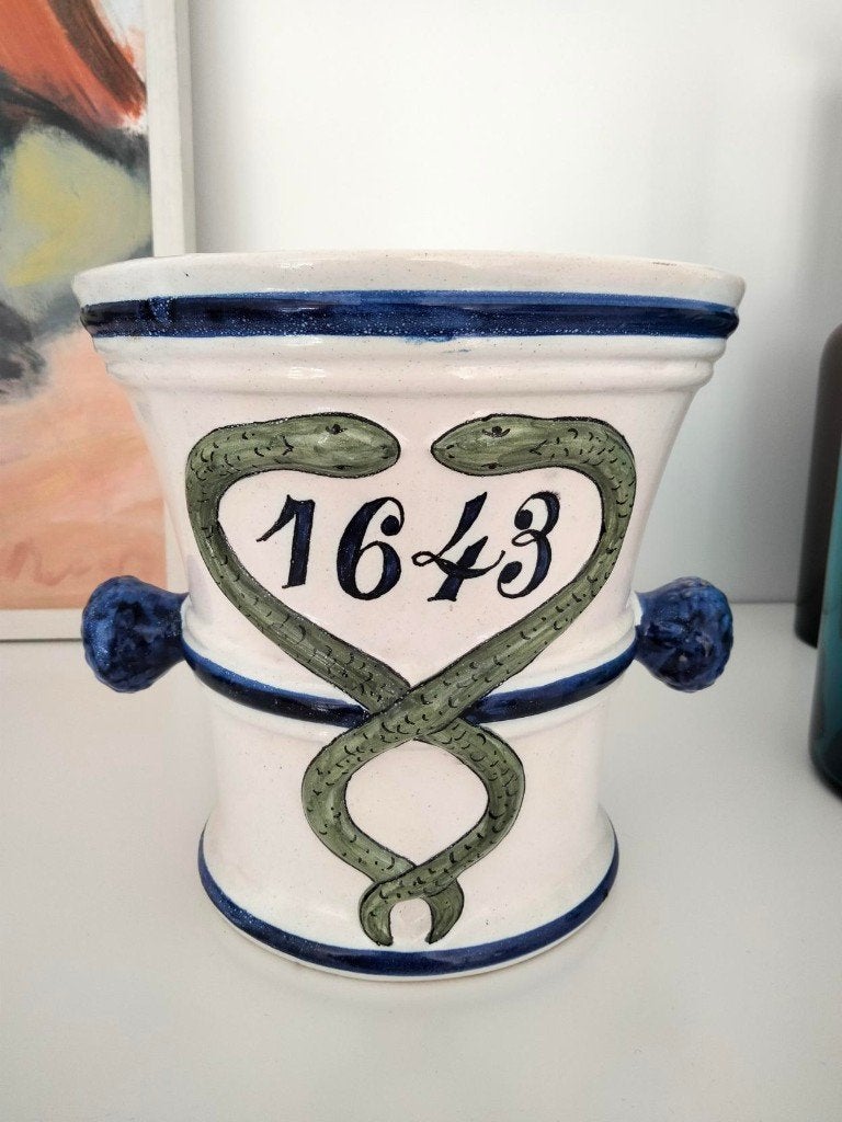 curiosa brocante grote vijzel keramiek apotheek ?, Antiquités & Art, Antiquités | Céramique & Poterie, Enlèvement ou Envoi