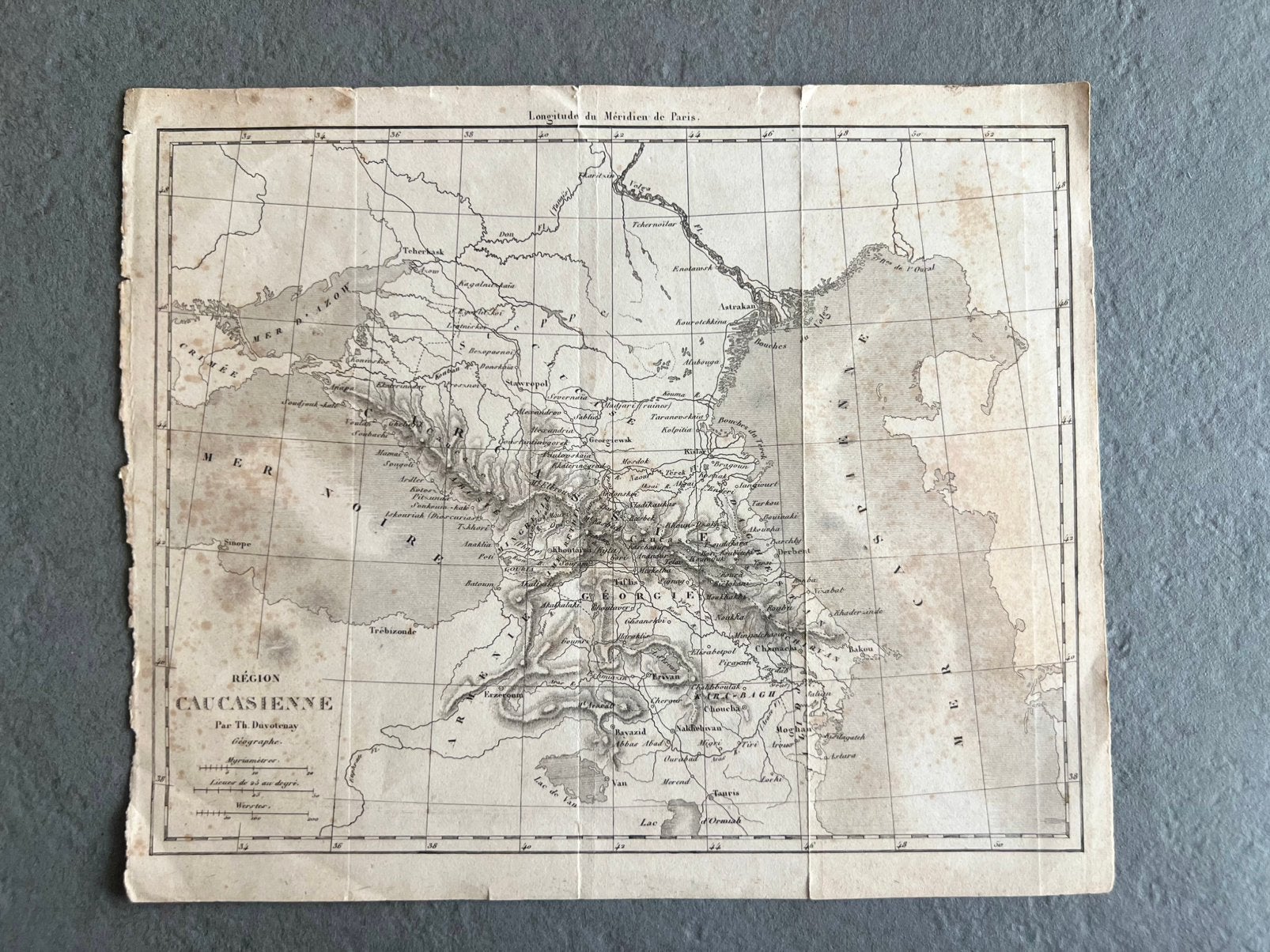 Oude kaart van de Kaukasus — Th. Duvotenay — 19e eeuw, Ophalen of Verzenden