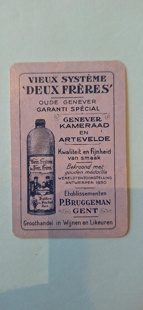 Speelkaart Gent_Bruggeman Genever Deux Freres_paars 2_230, Verzamelen, Ophalen of Verzenden, Gebruikt, Speelkaart(en)