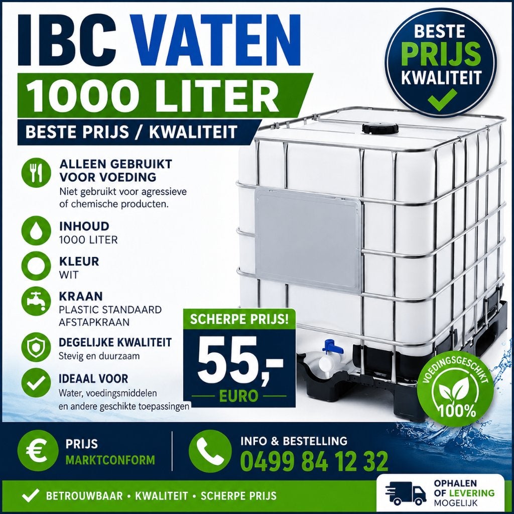 Ibc vat tank regenton 1000L GESPOELD en PROPERE, Tuin en Terras, 150 liter of meer, Ophalen of Verzenden, Zo goed als nieuw, Kunststof