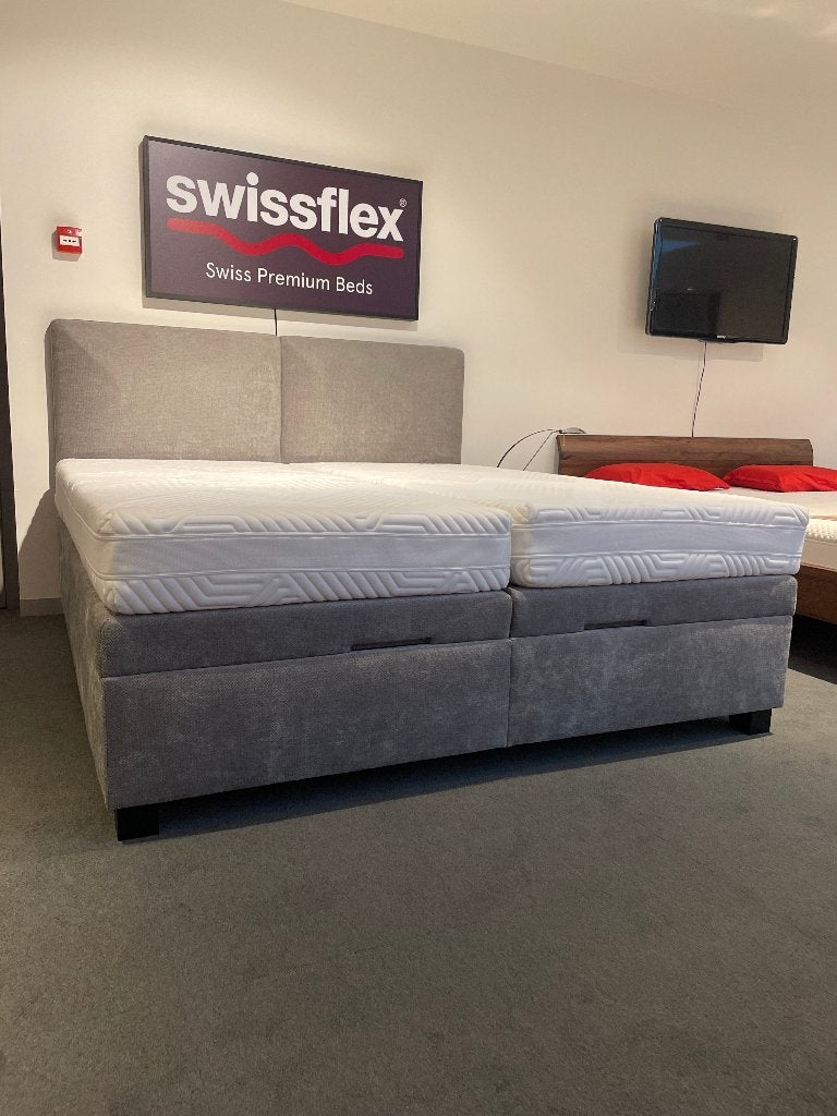 SHOWROOMMODEL - nieuw - Boxspring + bergruimte 180cm x 200cm, Ophalen of Verzenden, 180 cm, 200 cm, Grijs
