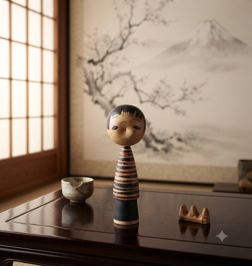 Vintage Negai Kokeshi van Akira Yoshine, Hout, 11 cm, Verzenden, Geschilderd