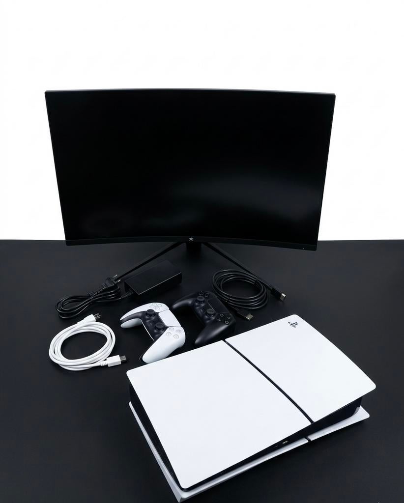 PS5 Slim Digital – Inclusief Curved Monitor & 2 Controllers, Enlèvement, Comme neuf, Playstation 5