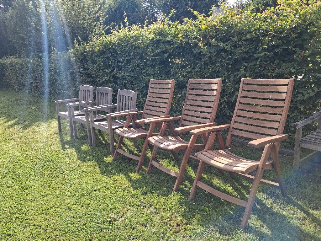 6x TEAK of Houten tuinstoelen FelixWood en SkyVision, Tuin en Terras, Ophalen, Gebruikt, Hout, Verstelbaar