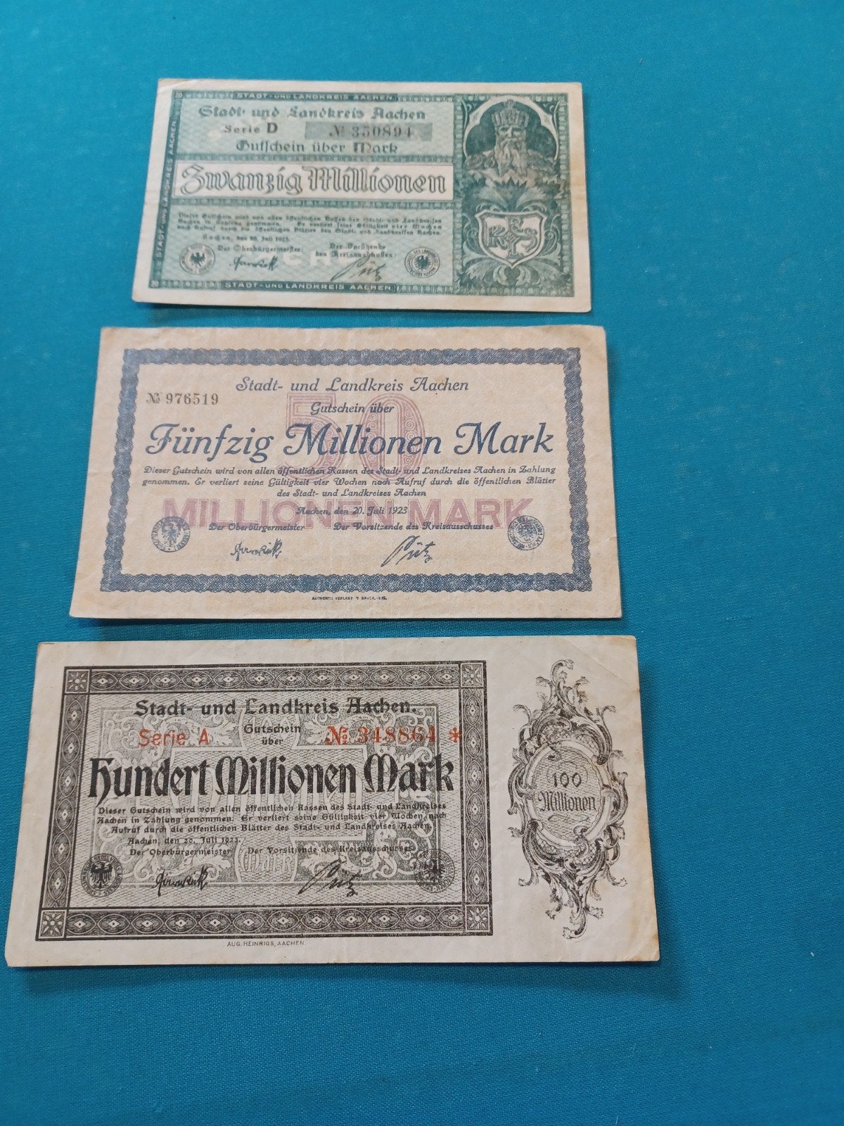 GERMANY 20 MILJ , 50 MILJ EN 100 MILJ Mk, Postzegels en Munten, Ophalen of Verzenden