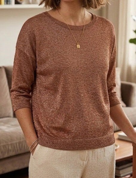 vintage roze goudkleurige glitter trui, Verzenden, Maat 36 (S), Roze