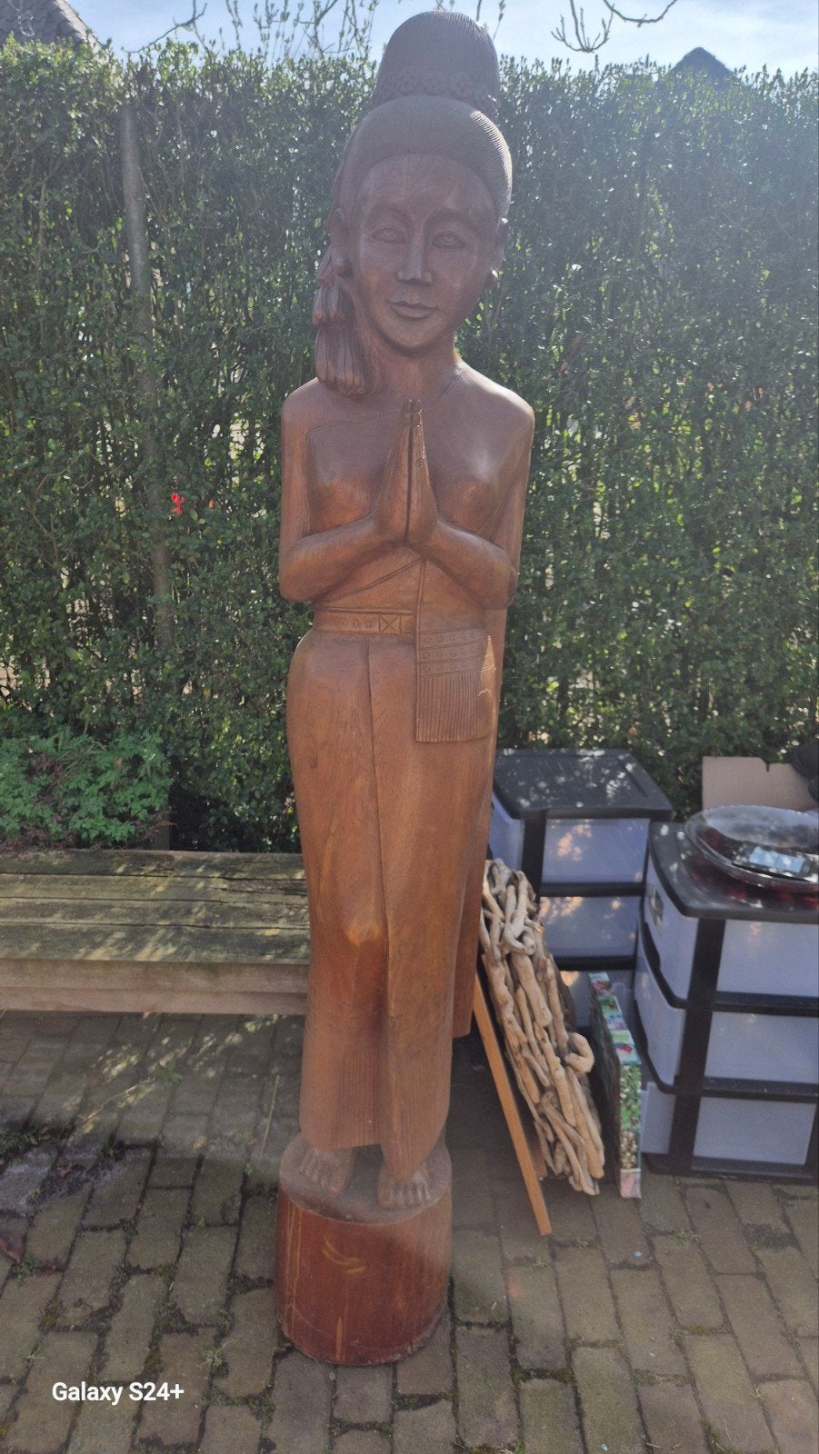 Teak houte thaise dame 2.00 meter hoog, Antiek en Kunst, Ophalen, Handgemaakt, 1 meter - 2 meter, Beeld