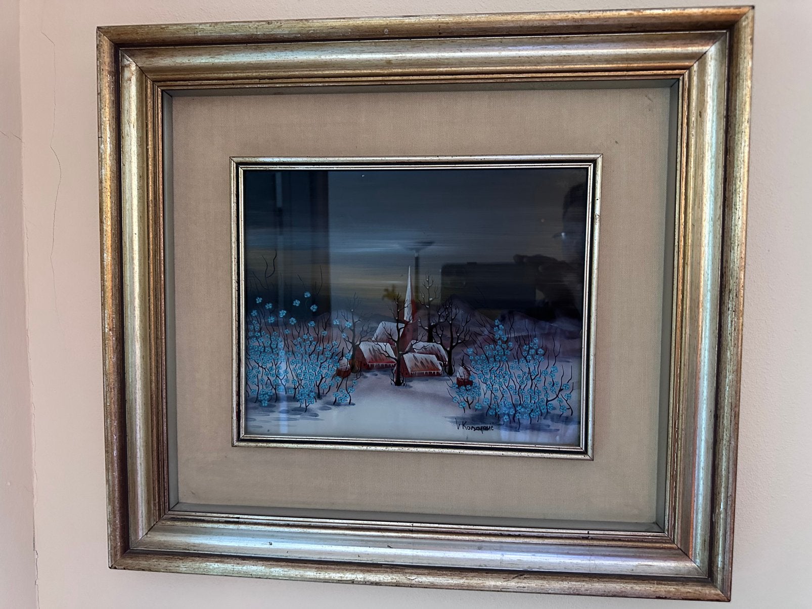 Schilderij Vibor Kasapović, Antiek en Kunst, Kunst | Schilderijen | Klassiek, Ophalen of Verzenden, Achter glas, Olieverf
