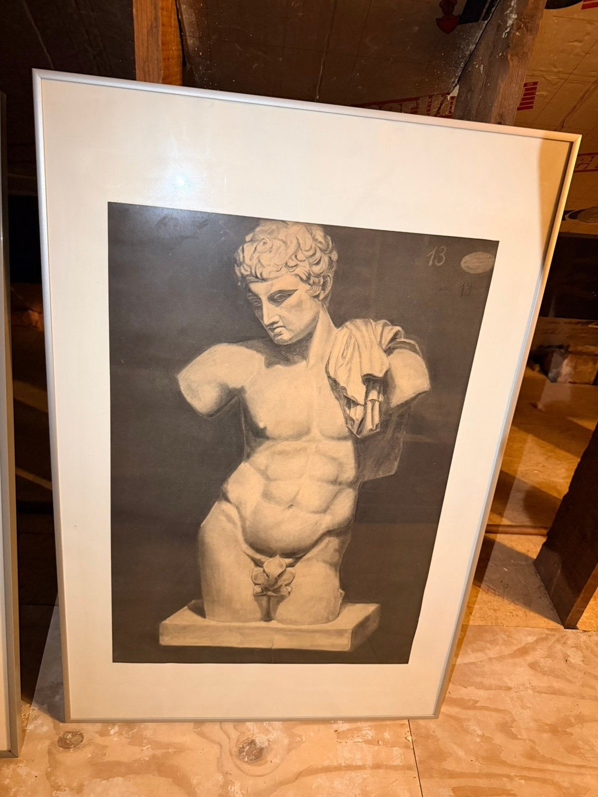 originele academische houtskooltekening - handgemaakt, Antiquités & Art, Enlèvement, Dessin au fusain, Fait main