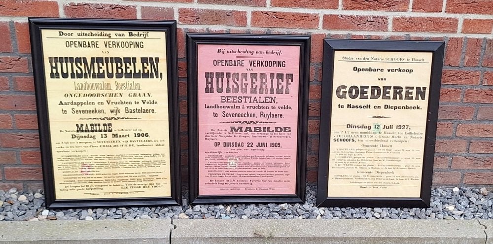 Toffe antieke affiches vanuit België van openbare verkooping, Verzamelen, Ophalen, Met lijst, A1 t/m A3, Overige onderwerpen