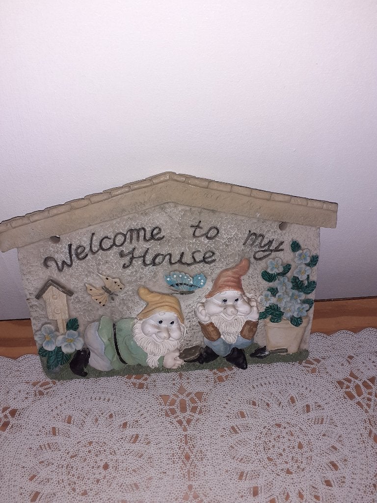Nains plaque de bienvenue mural - entrée de maison, Suspension murale, Autres styles, 15 cm, Multicolore