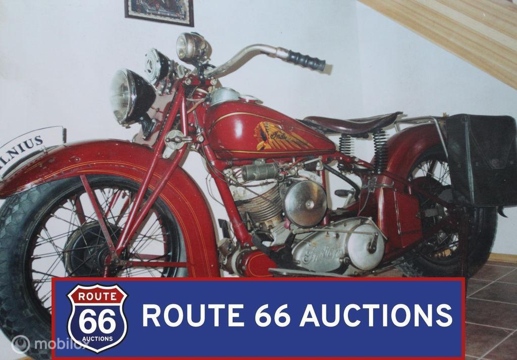 Indian Sport Scout 45ci | 1939 | Route 66 Auctions, Auto's, Oldtimers, Overige merken, Zwart, Bedrijf, Handgeschakeld
