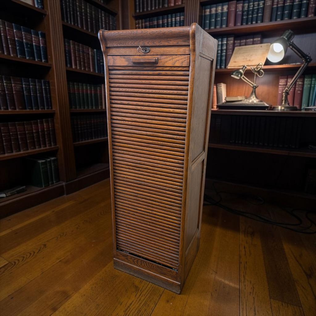 Vintage houten archiefkast / rolluikkast, Huis en Inrichting, Kasten | Roldeurkasten en Archiefkasten, Ophalen, Gebruikt