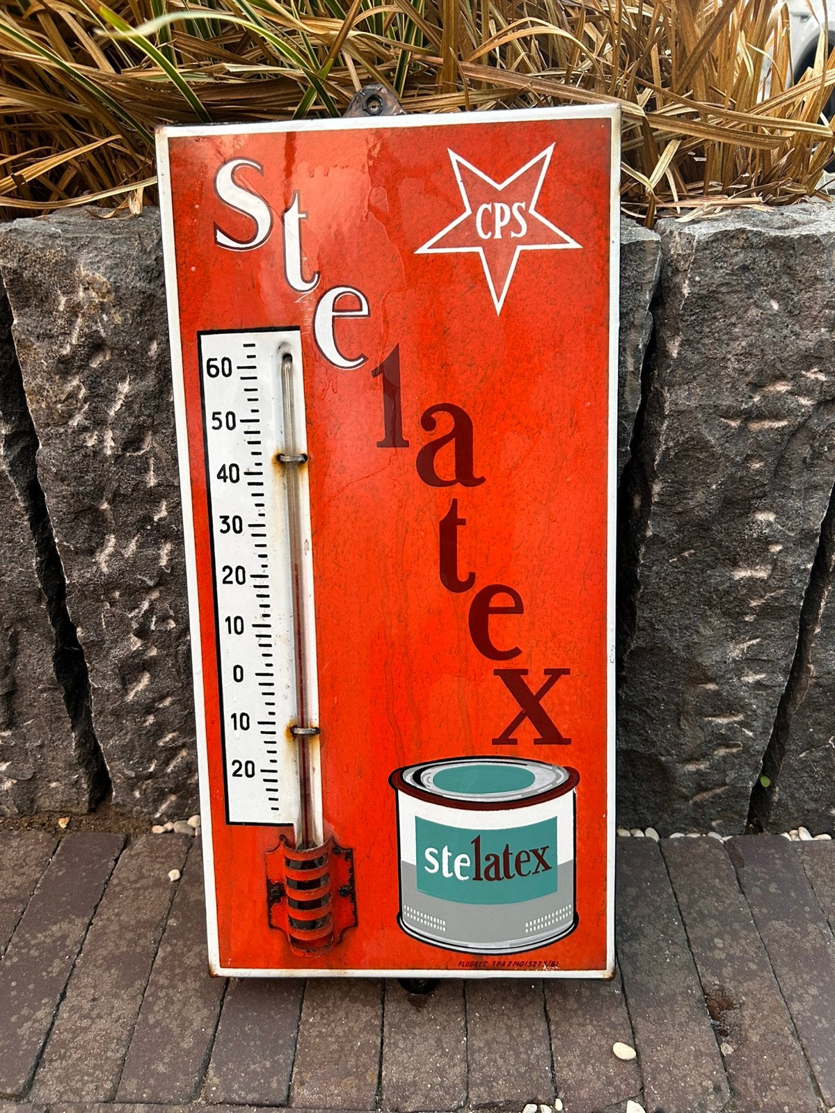 Stelatex Emaille thermometer, Ophalen of Verzenden, Gebruikt, Reclamebord