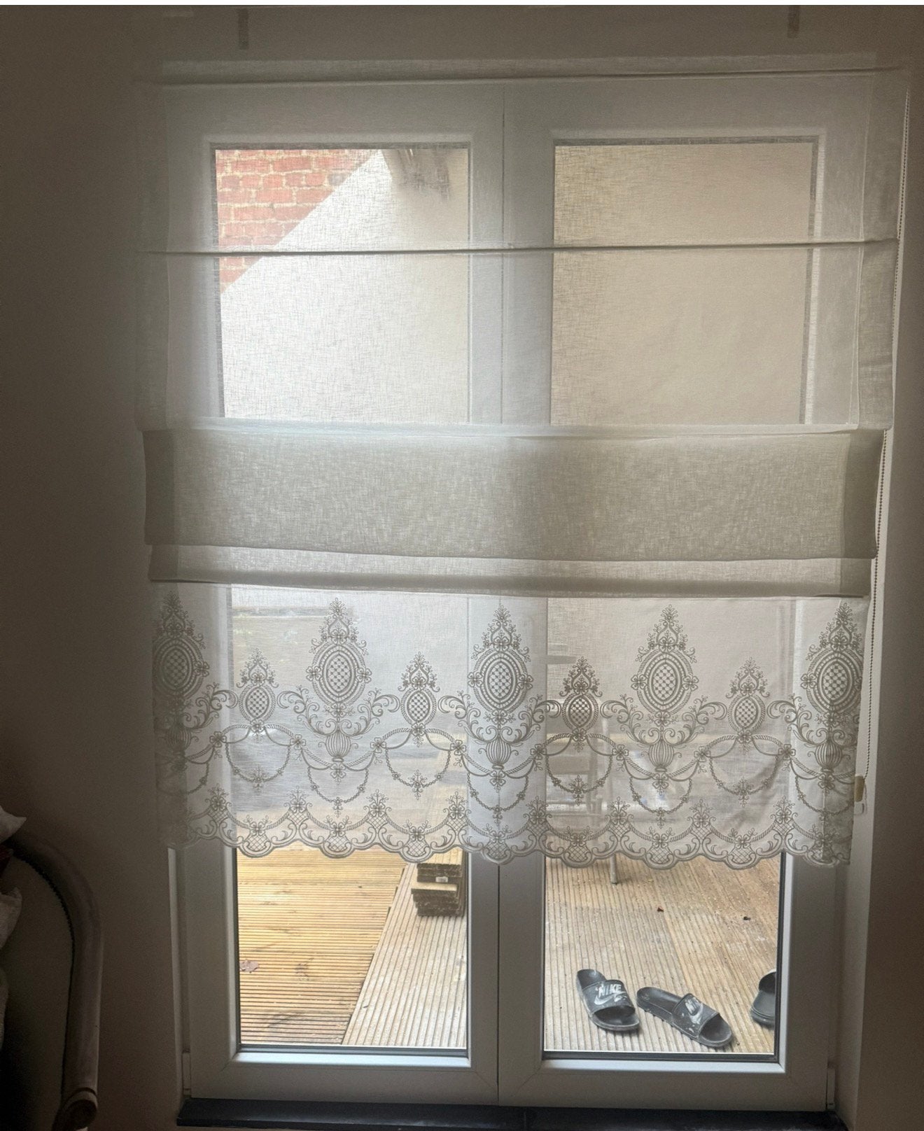 2 store en toile brodé lavable en machine, Enlèvement, Comme neuf