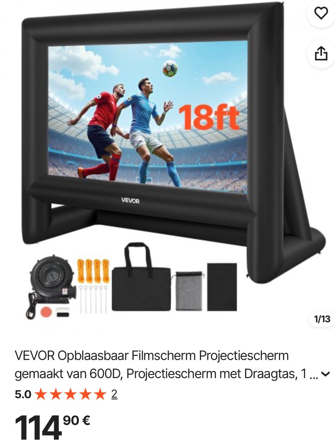 VEVOR Opblaasbaar Projectiescherm 18ft – Nieuw!, Enlèvement ou Envoi, Neuf