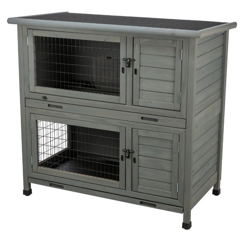 Clapier à lapins en bois gris Natura Double, Neuf, 90 cm ou plus, Niche, Cobaye