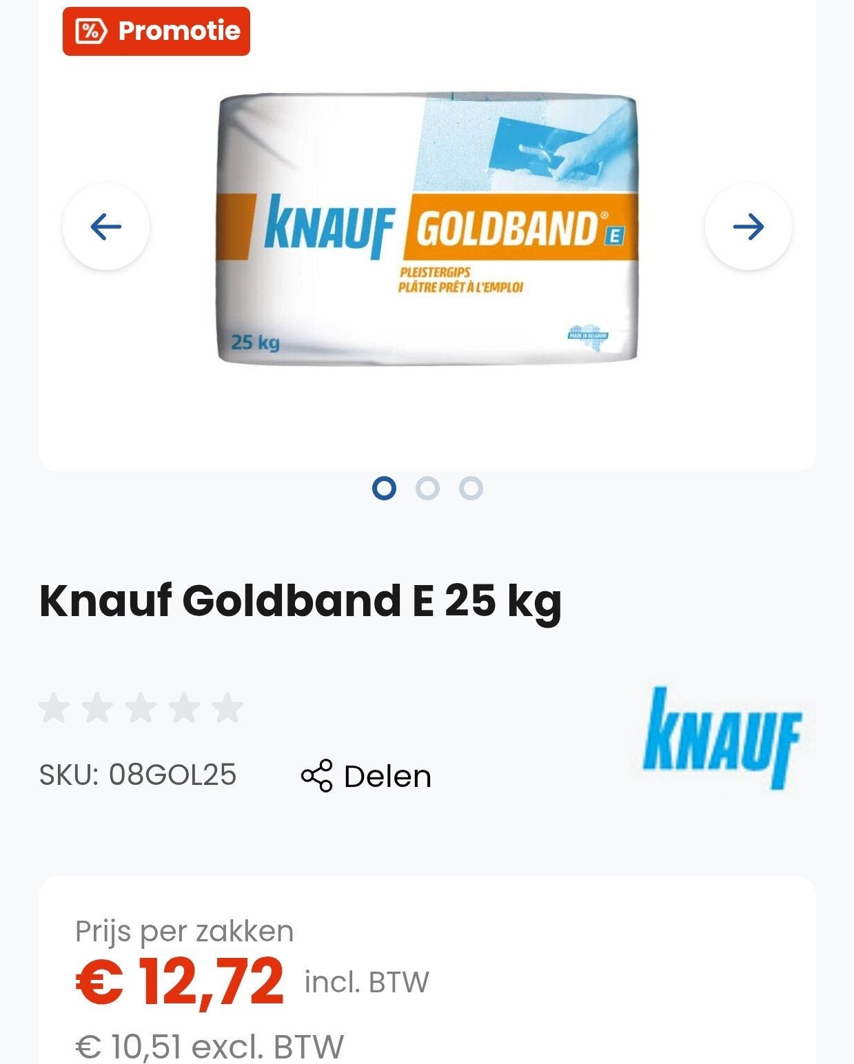knauf 1 zak 25kg Goldband - niet geopend, 2 maand oud, Tickets en Kaartjes