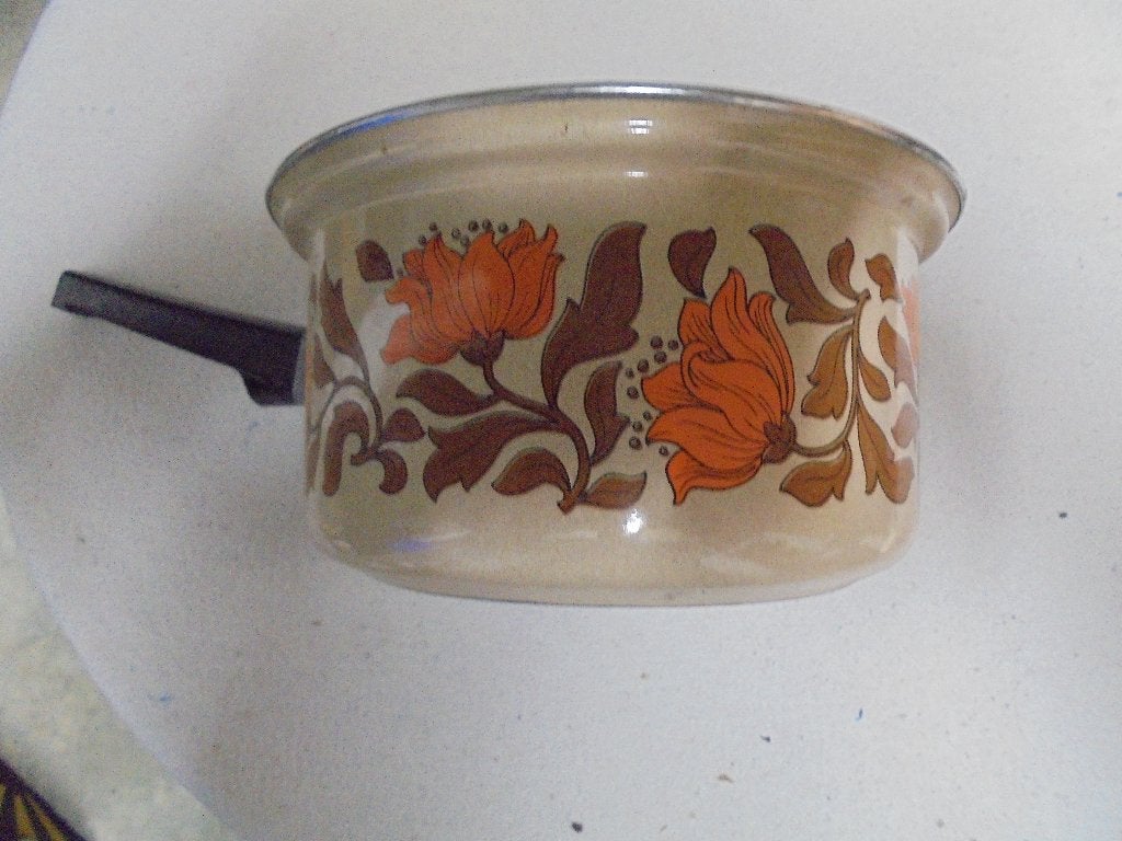 Vintage/retro geëmailleerde jaren ‘70 kookpotten, Huis en Inrichting, Met handvatten, Ophalen of Verzenden, Zo goed als nieuw