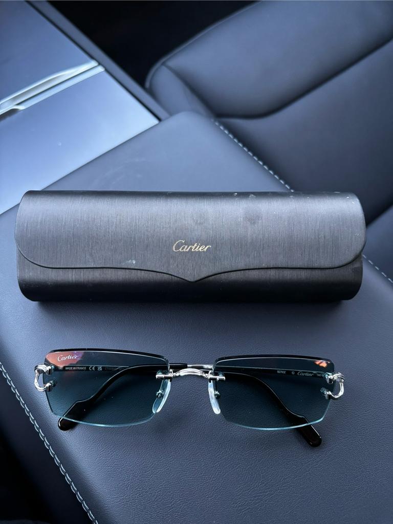 Cartier CT0505S BK – Lunettes Rimless C Décor Bleu, Ophalen of Verzenden, Zo goed als nieuw, Zonnebril, Overige merken