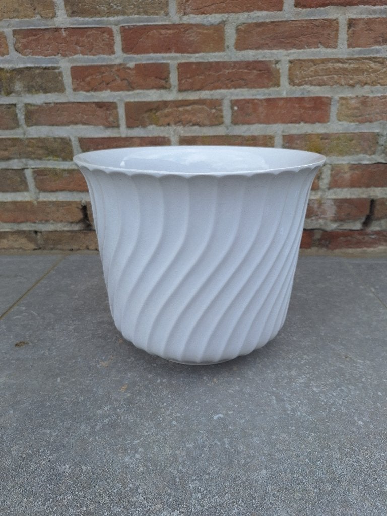 Witte bloempot in keramiek, Rond, Zo goed als nieuw, Minder dan 40 cm, Ophalen