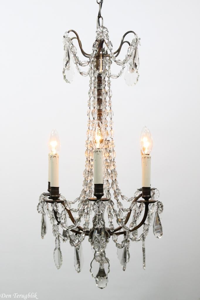 Franse kroonluchter met 6 lichtpunten, Antiek en Kunst, Ophalen of Verzenden