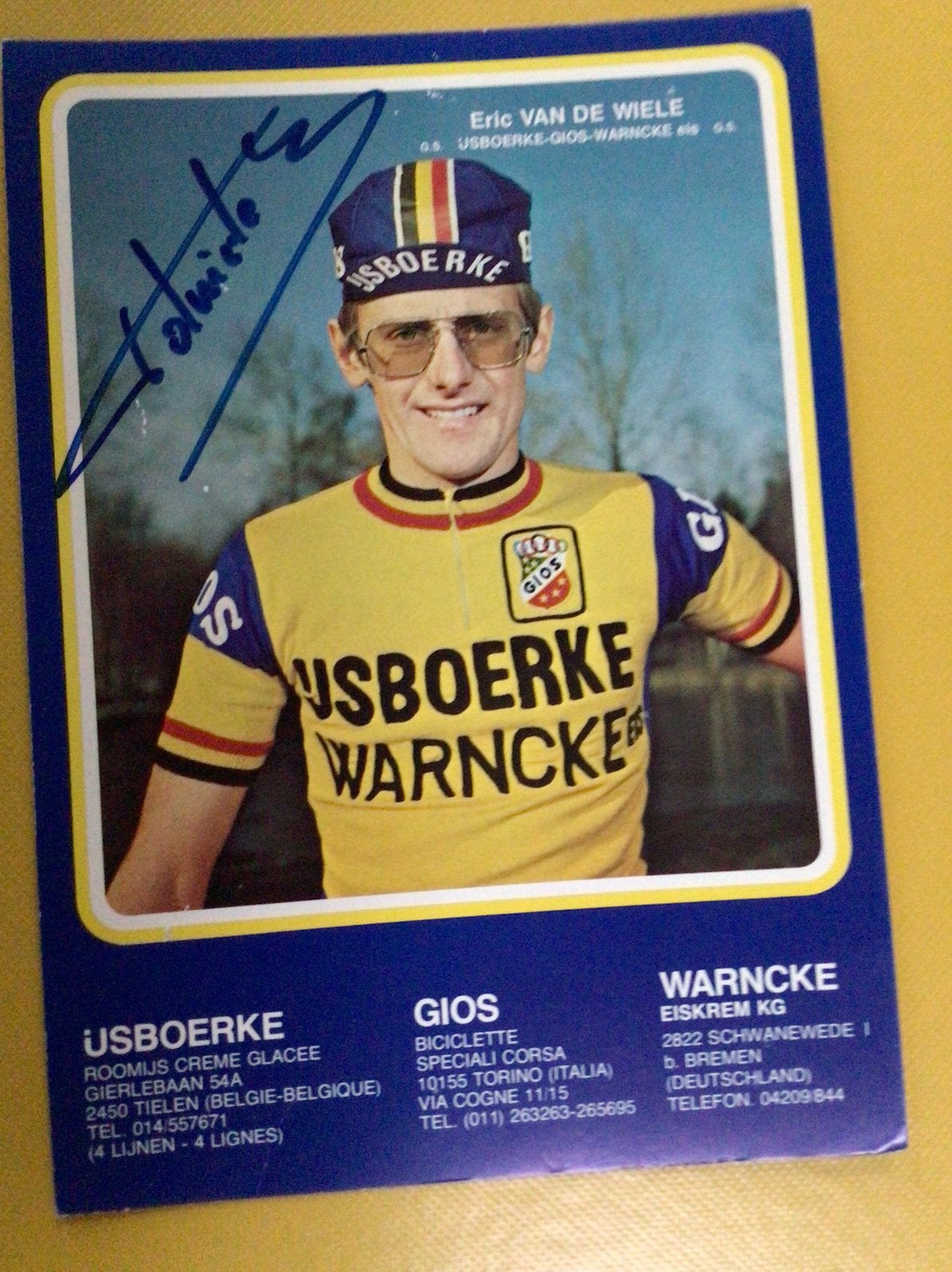 Wielerkaart team gios ijsboerke eric vn de wiele signe, Ophalen of Verzenden, Zo goed als nieuw