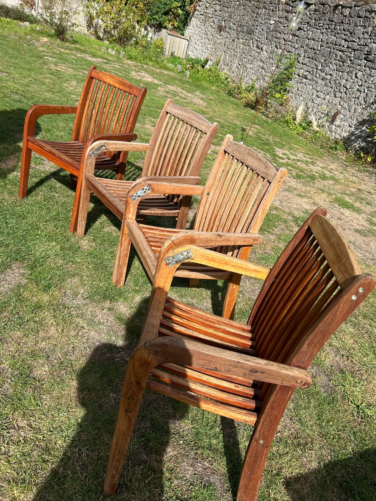 Lot 4 chaises de jardin en teck massif, Jardin & Terrasse, Enlèvement, Comme neuf, Bois